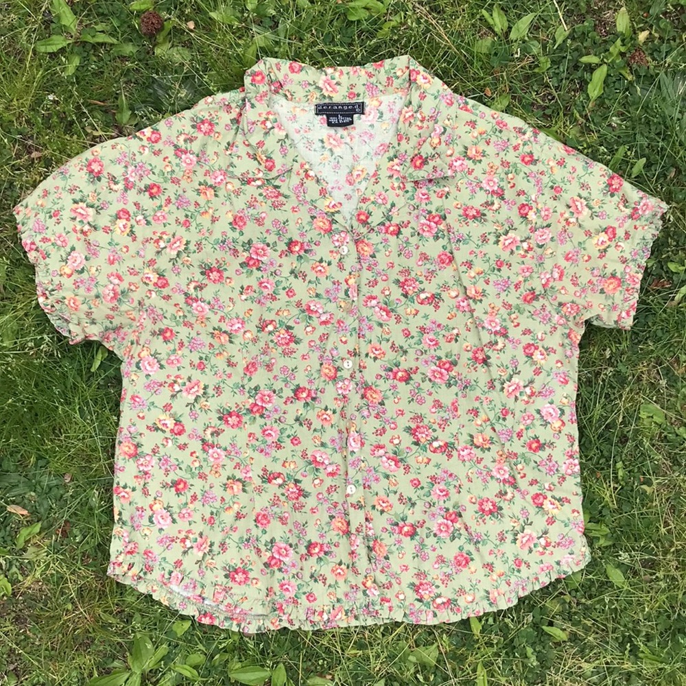 Earth Toned Floral Collared Ruffle Button Up